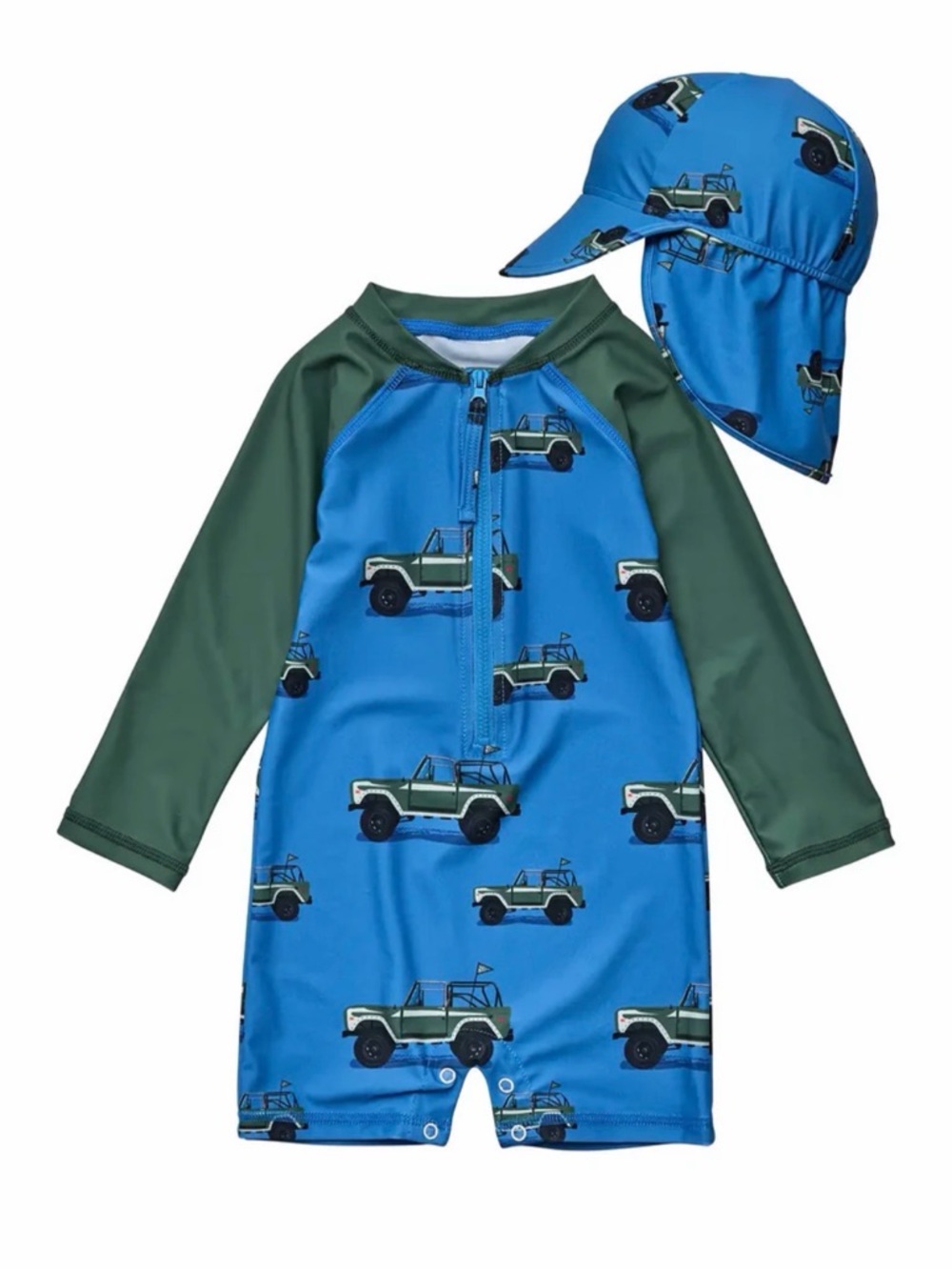 Surf Safari Flap Hat & LS Sunsuit‎ Set by Snapper Rock 6-12M